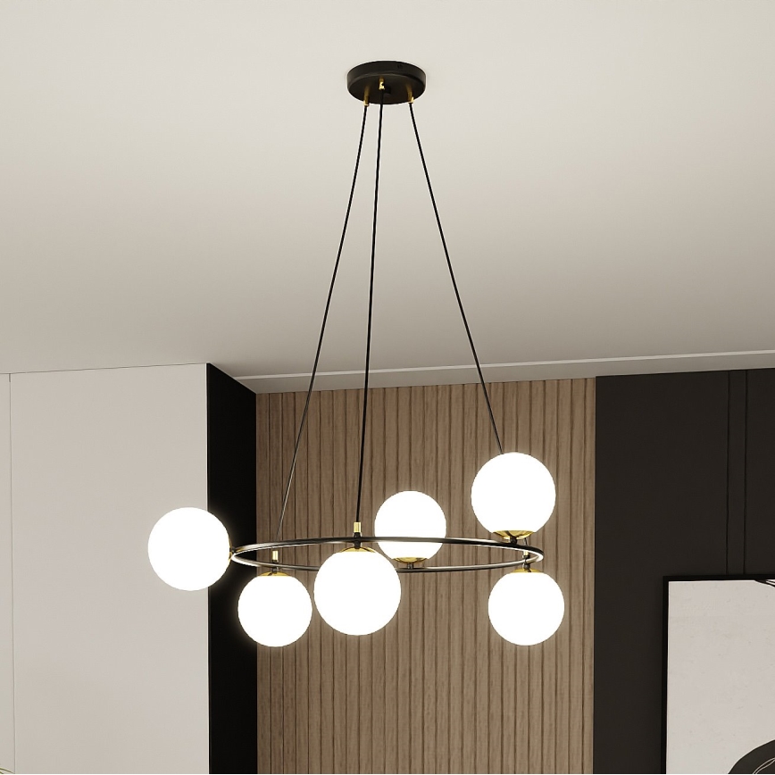 Kronleuchter an Aufhängung AZURA 6xE14/10W/230V schwarz/weiß