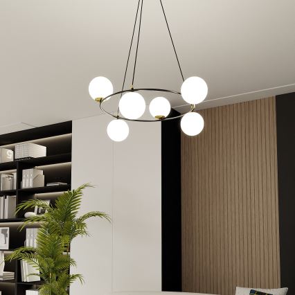 Kronleuchter an Aufhängung AZURA 6xE14/10W/230V schwarz/weiß