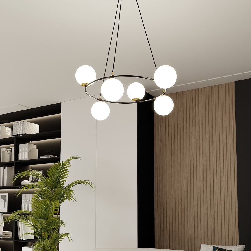 Kronleuchter an Aufhängung AZURA 6xE14/10W/230V schwarz/weiß