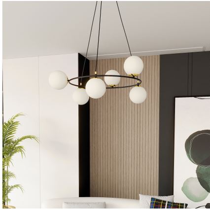 Kronleuchter an Aufhängung AZURA 6xE14/10W/230V schwarz/weiß