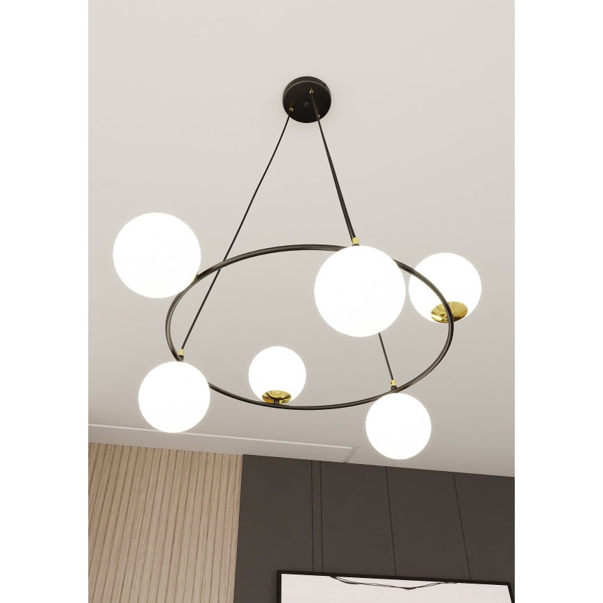 Kronleuchter an Aufhängung AZURA 6xE14/10W/230V schwarz/weiß