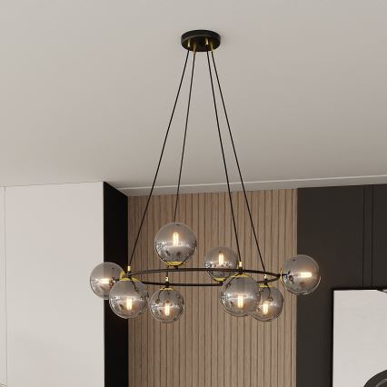 Kronleuchter an Aufhängung AZURA 8xE14/10W/230V schwarz/grau