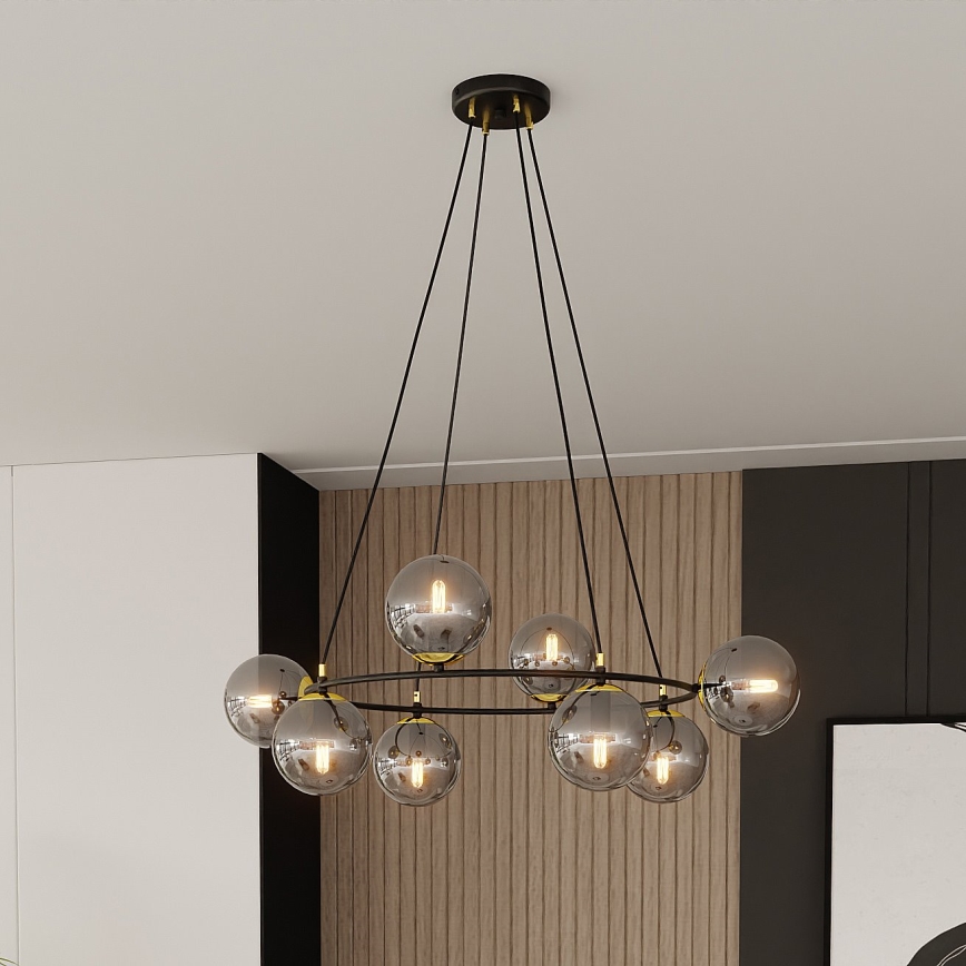 Kronleuchter an Aufhängung AZURA 8xE14/10W/230V schwarz/grau