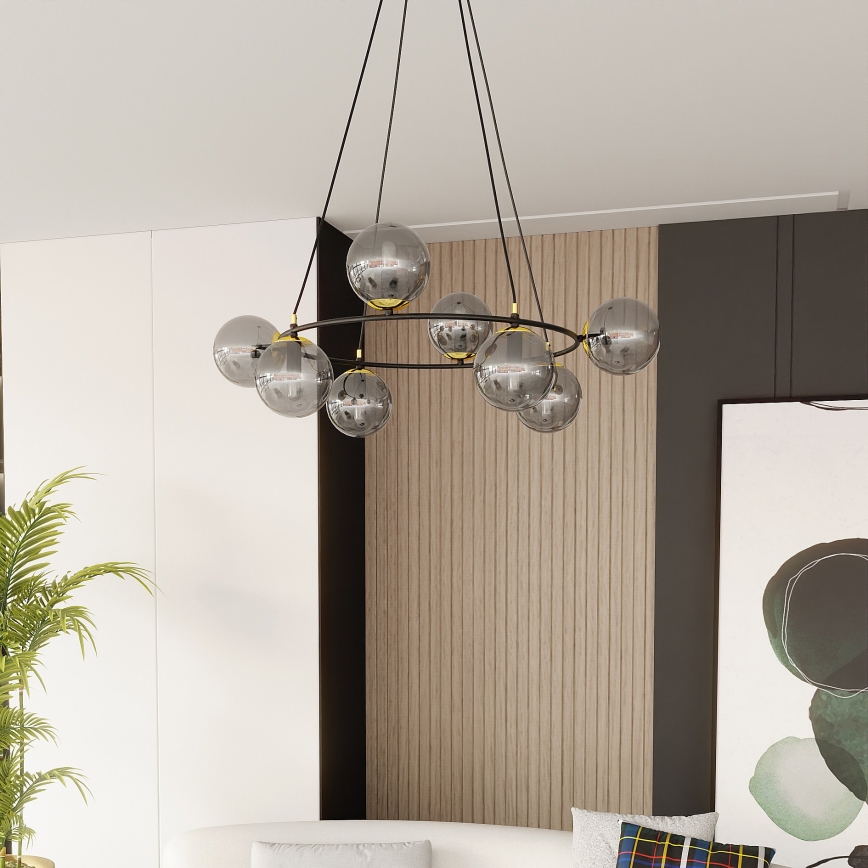 Kronleuchter an Aufhängung AZURA 8xE14/10W/230V schwarz/grau