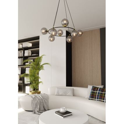 Kronleuchter an Aufhängung AZURA 8xE14/10W/230V schwarz/grau