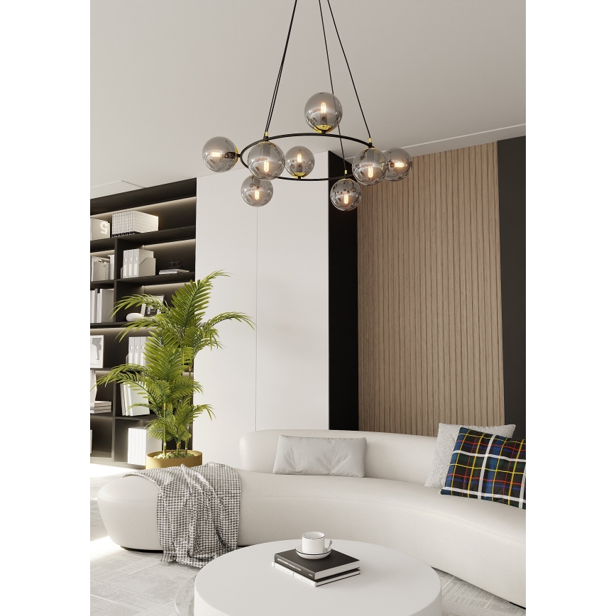 Kronleuchter an Aufhängung AZURA 8xE14/10W/230V schwarz/grau