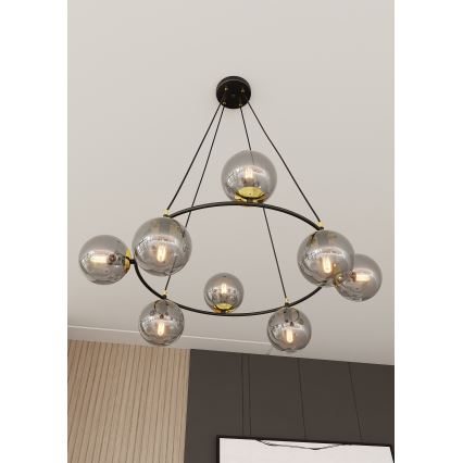 Kronleuchter an Aufhängung AZURA 8xE14/10W/230V schwarz/grau
