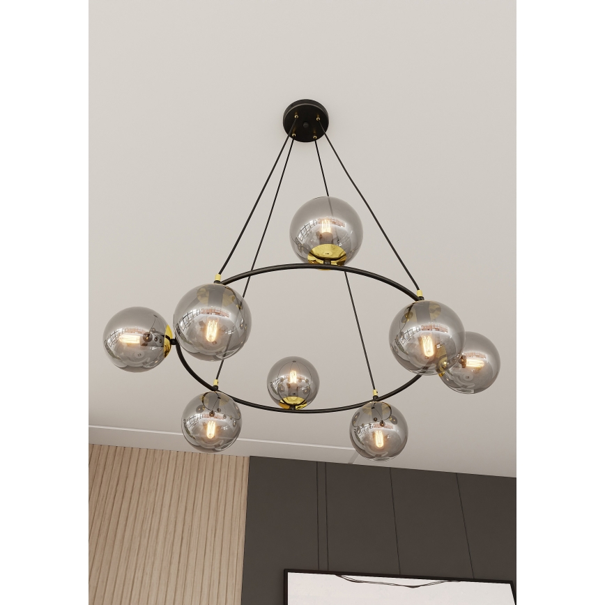 Kronleuchter an Aufhängung AZURA 8xE14/10W/230V schwarz/grau