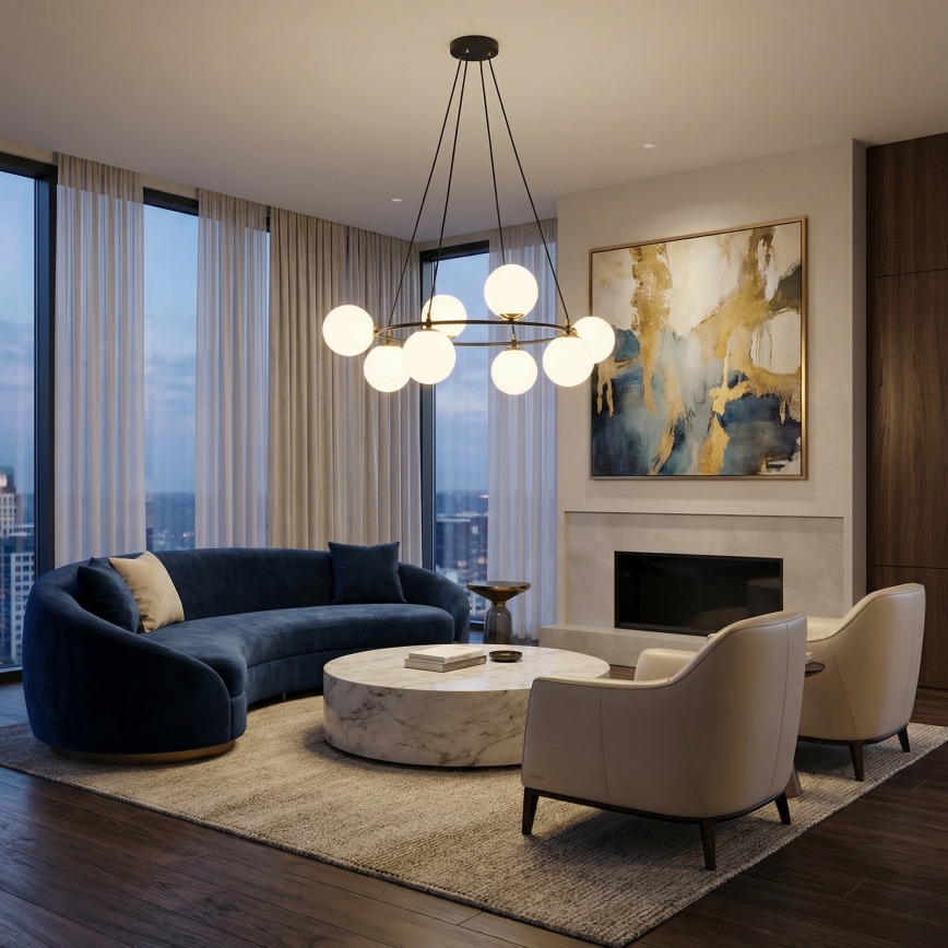 Kronleuchter an Aufhängung AZURA 8xE14/10W/230V schwarz/weiß