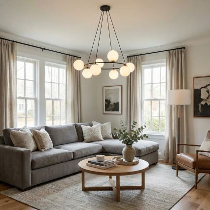 Kronleuchter an Aufhängung AZURA 8xE14/10W/230V schwarz/weiß