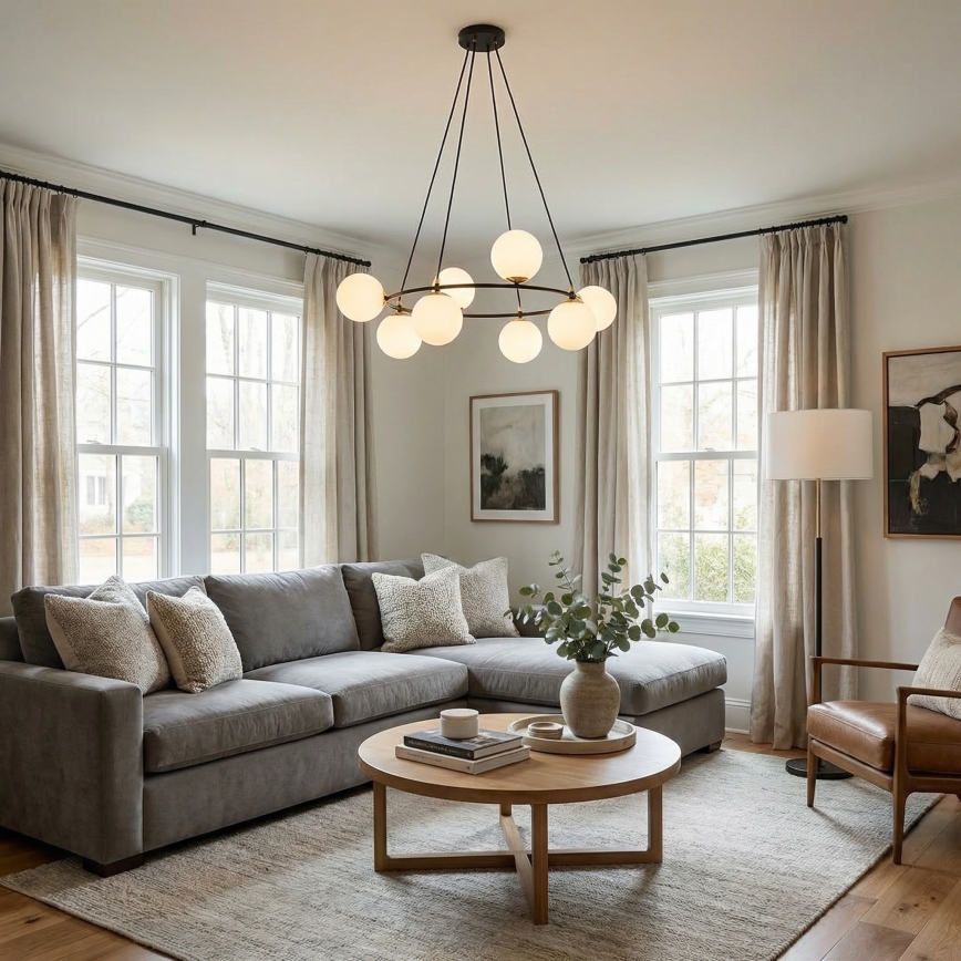 Kronleuchter an Aufhängung AZURA 8xE14/10W/230V schwarz/weiß