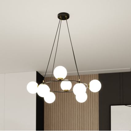 Kronleuchter an Aufhängung AZURA 8xE14/10W/230V schwarz/weiß