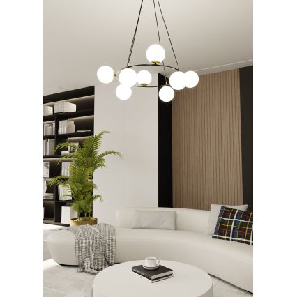Kronleuchter an Aufhängung AZURA 8xE14/10W/230V schwarz/weiß