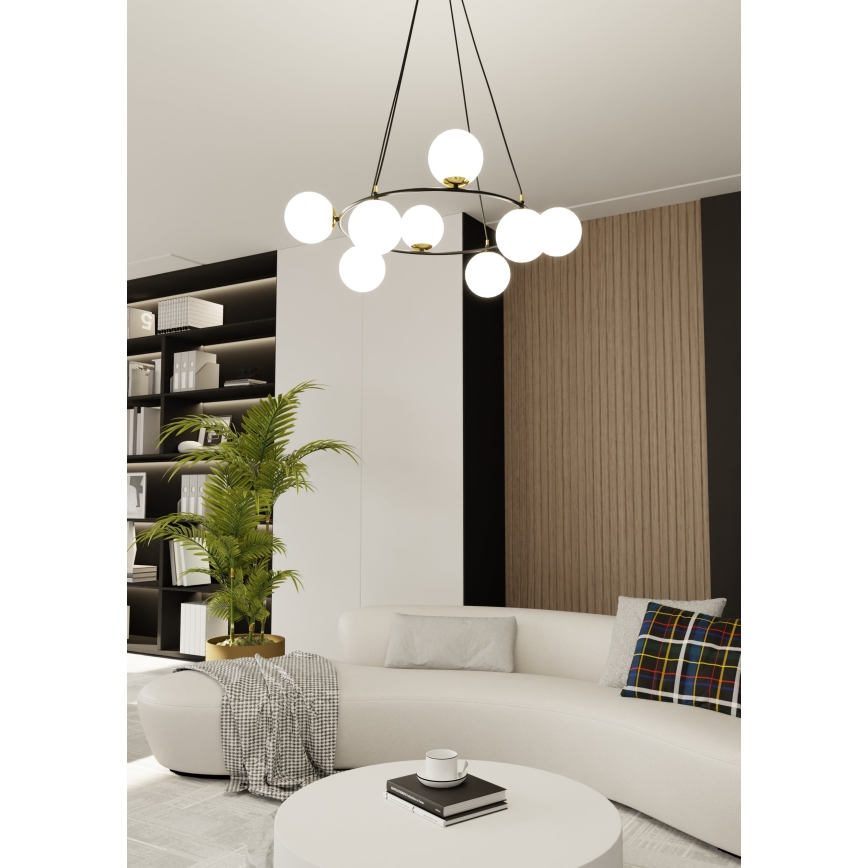 Kronleuchter an Aufhängung AZURA 8xE14/10W/230V schwarz/weiß