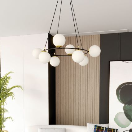 Kronleuchter an Aufhängung AZURA 8xE14/10W/230V schwarz/weiß