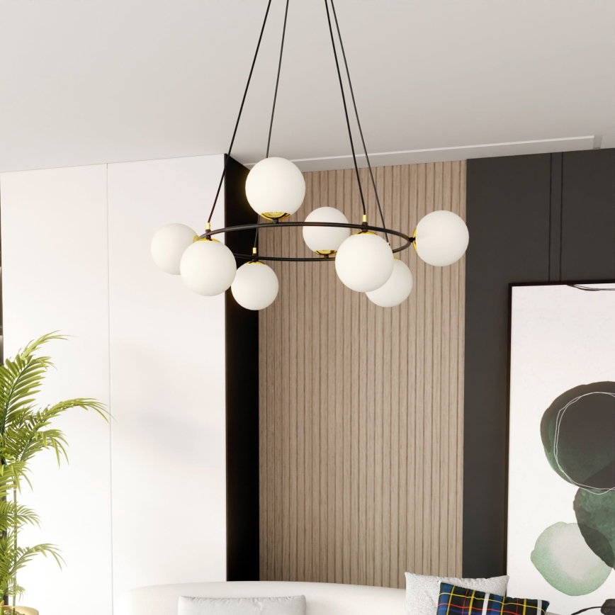 Kronleuchter an Aufhängung AZURA 8xE14/10W/230V schwarz/weiß
