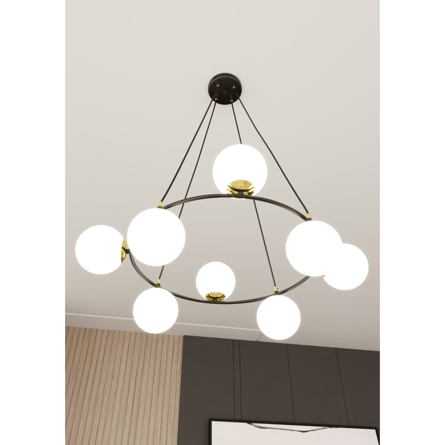 Kronleuchter an Aufhängung AZURA 8xE14/10W/230V schwarz/weiß