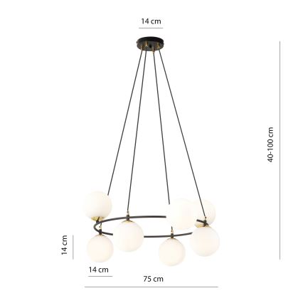 Kronleuchter an Aufhängung AZURA 8xE14/10W/230V schwarz/weiß
