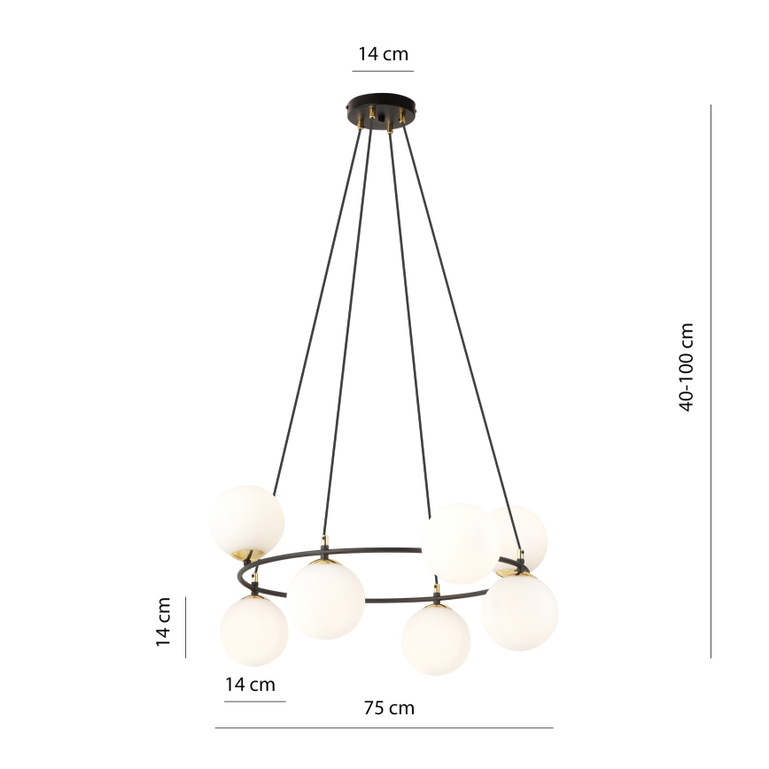 Kronleuchter an Aufhängung AZURA 8xE14/10W/230V schwarz/weiß