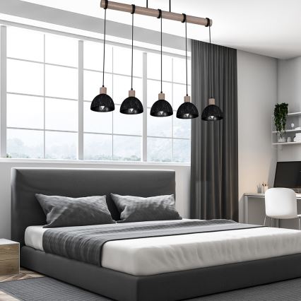 Kronleuchter an einer Schnur ERIK 5xE27/60W/230V braun/schwarz