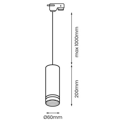 Kronleuchter an einer Schnur für Schienensystem PIPE 1xGU10/25W/230V schwarz