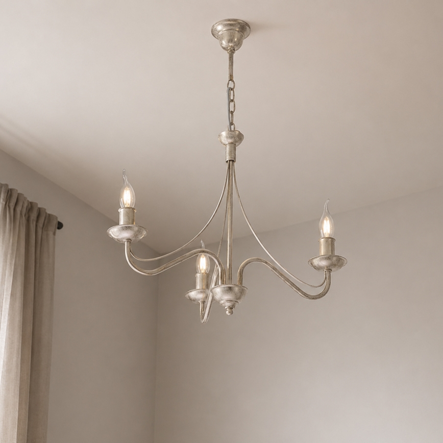 Kronleuchter an Kette ANTON 3xE14/60W/230V weiß patiniert