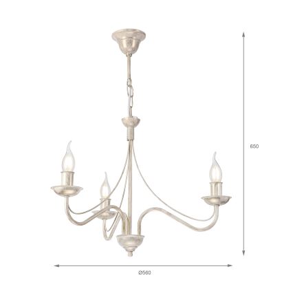 Kronleuchter an Kette ANTON 3xE14/60W/230V weiß patiniert