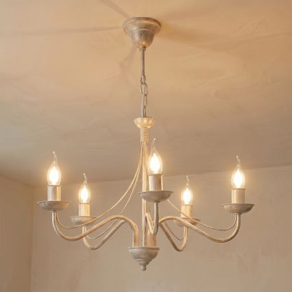 Kronleuchter an Kette ANTON 5xE14/60W/230V weiße Patina