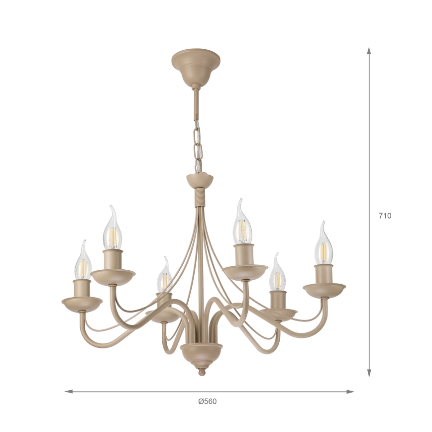 Kronleuchter an Kette ANTON 6xE14/60W/230V beige