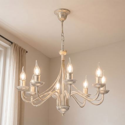 Kronleuchter an Kette ANTON 8xE14/60W/230V weiße Patina