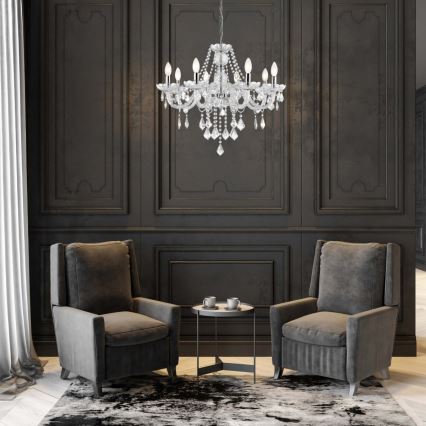 Kronleuchter an Kette CRISTALLO 8xE14/60W/230V glänzender Chrom