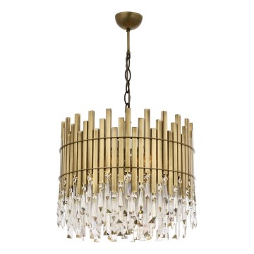 Kronleuchter an Kette CRYSTALLINE, 6× E27/40W/230V, Ø 40 cm, Messing