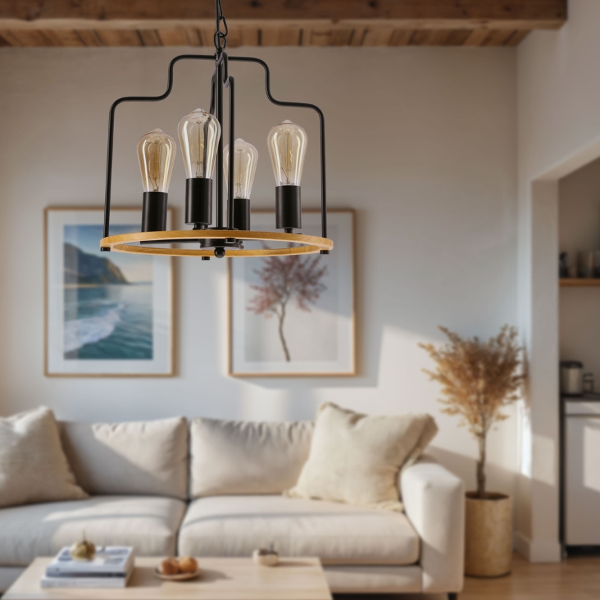 Kronleuchter an Kette DATUS 4xE27/40W/230V schwarz/braun