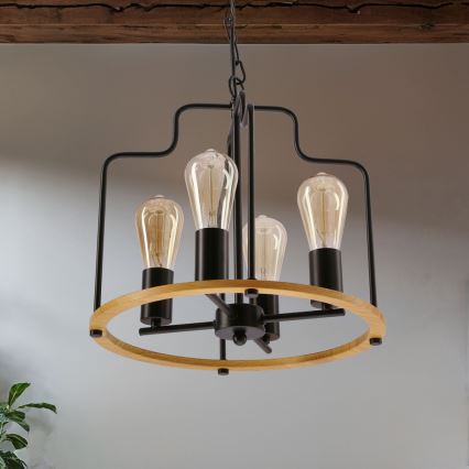 Kronleuchter an Kette DATUS 4xE27/40W/230V schwarz/braun