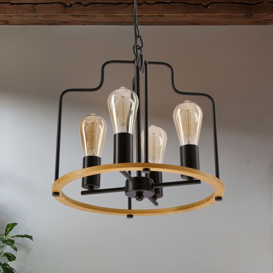 Kronleuchter an Kette DATUS 4xE27/40W/230V schwarz/braun