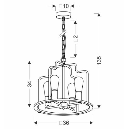 Kronleuchter an Kette DATUS 4xE27/40W/230V schwarz/braun