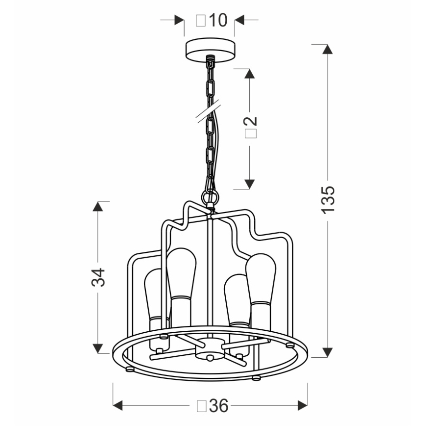 Kronleuchter an Kette DATUS 4xE27/40W/230V schwarz/braun