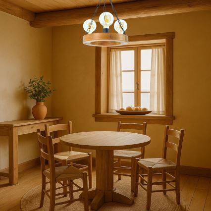 Kronleuchter an Kette IOS 3xE27/60W/230V d 30 cm Buche - FSC-zertifiziert