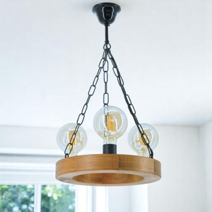Kronleuchter an Kette IOS 3xE27/60W/230V d 30 cm Buche - FSC-zertifiziert
