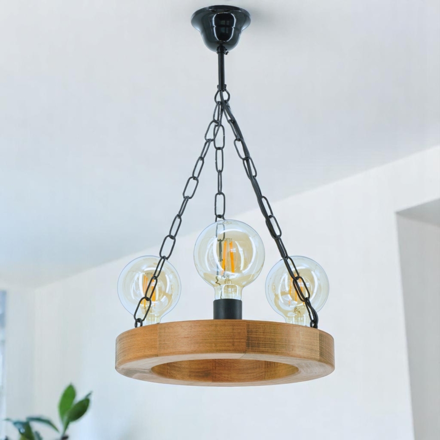 Kronleuchter an Kette IOS 3xE27/60W/230V d 30 cm Buche - FSC-zertifiziert