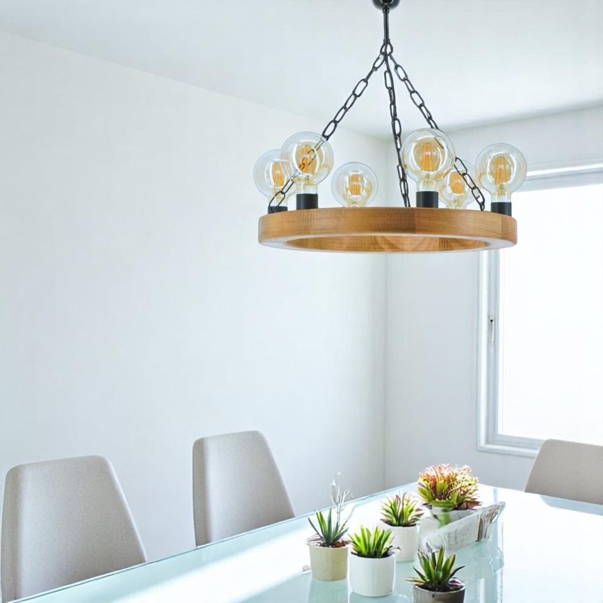 Kronleuchter an Kette IOS 6xE27/60W/230V d 50 cm Buche - FSC-zertifiziert