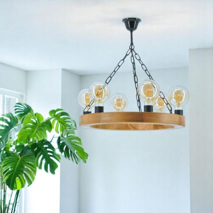 Kronleuchter an Kette IOS 6xE27/60W/230V d 50 cm Buche - FSC-zertifiziert