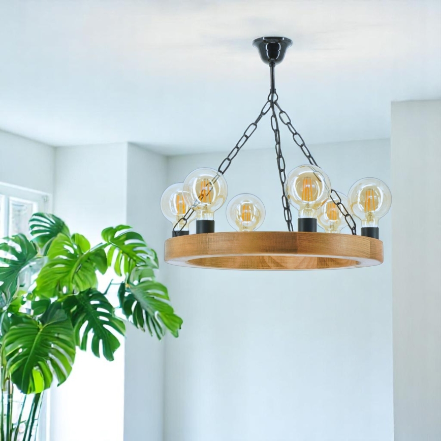 Kronleuchter an Kette IOS 6xE27/60W/230V d 50 cm Buche - FSC-zertifiziert