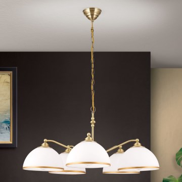 Kronleuchter an Kette OLD LAMP 5xE27/40W/230V d 75 cm weiß/Messing