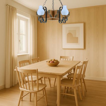 Kronleuchter an Kette QUEEN 4xE14/40W/230V Buche - FSC-zertifiziert
