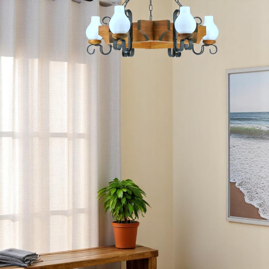 Kronleuchter an Kette QUEEN 6xE14/40W/230V Buche - FSC-zertifiziert
