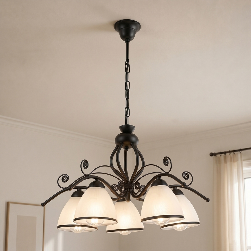 Kronleuchter an Kette RETRO 5xE27/60W/230V schwarz/weiß