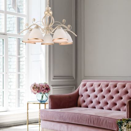 Kronleuchter an Kette RETRO II 5xE27/60W/230V weiße Patina