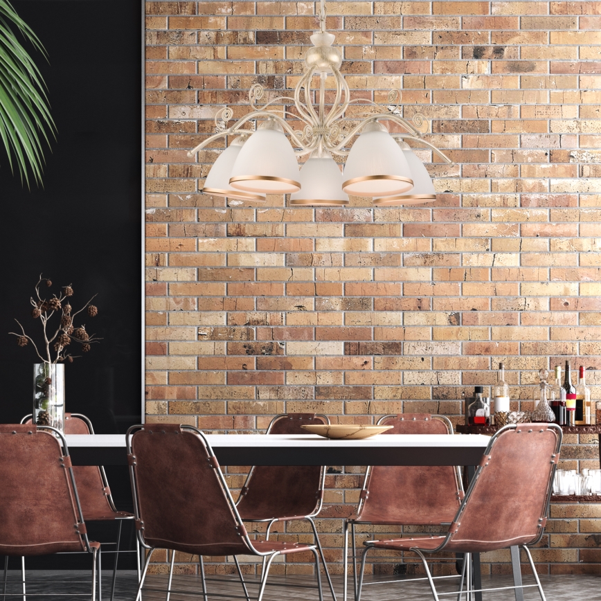 Kronleuchter an Kette RETRO II 5xE27/60W/230V weiße Patina