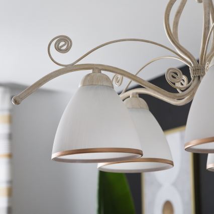 Kronleuchter an Kette RETRO II 5xE27/60W/230V weiße Patina